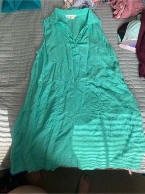 C&C California Sleeveless Turquoise Linen Dress